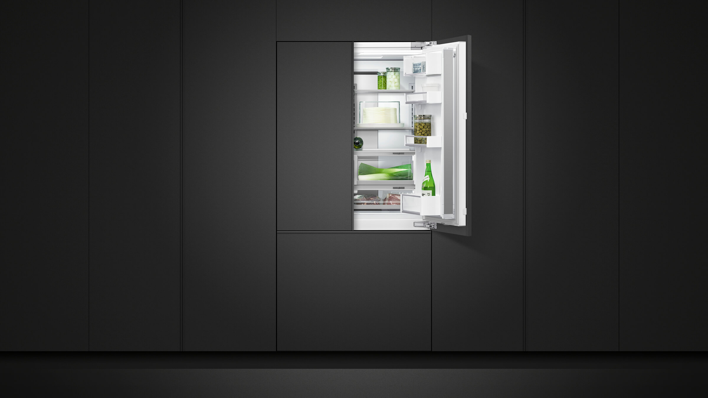 Interior view of an integrated refrigerator showing airflow vents for ActiveSmart technology