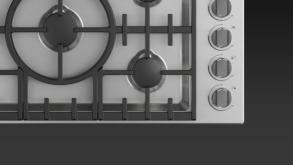 Top View of a Stainless Steel Professional Style Gas Cooktop.